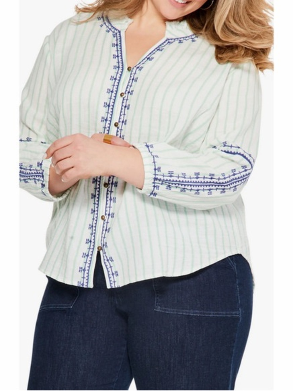 NIC+ZOE Embroidered Cotton blouse Size 2X Artisan Sophisticated Boho Beach